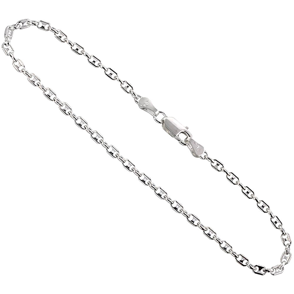 925 Sterling Silver Puffed Anchor Chain Necklace Bracelet 2.4mm 7″ to 30″