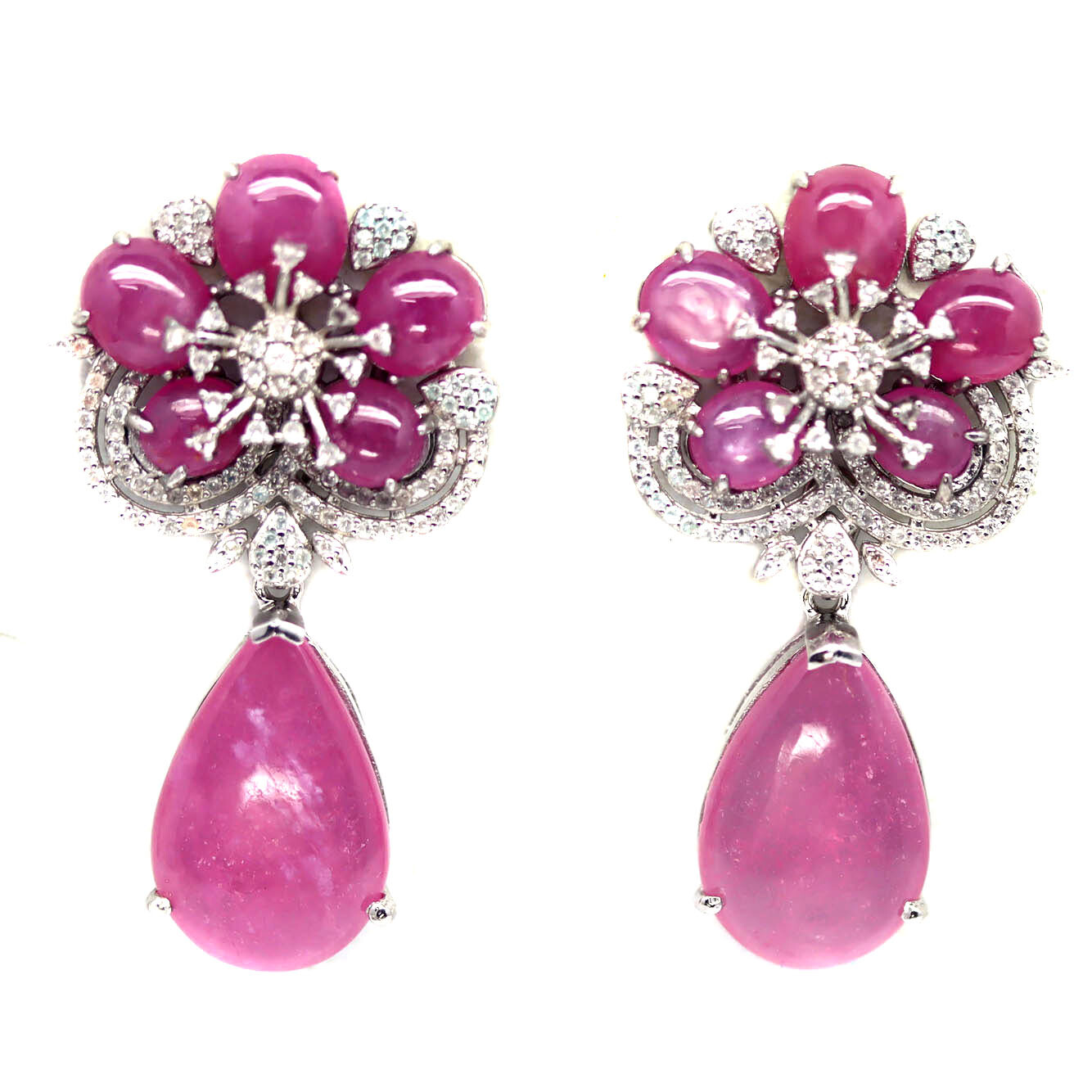 925 Sterling Silver Red Ruby & White Zircon Black Friday Earrings