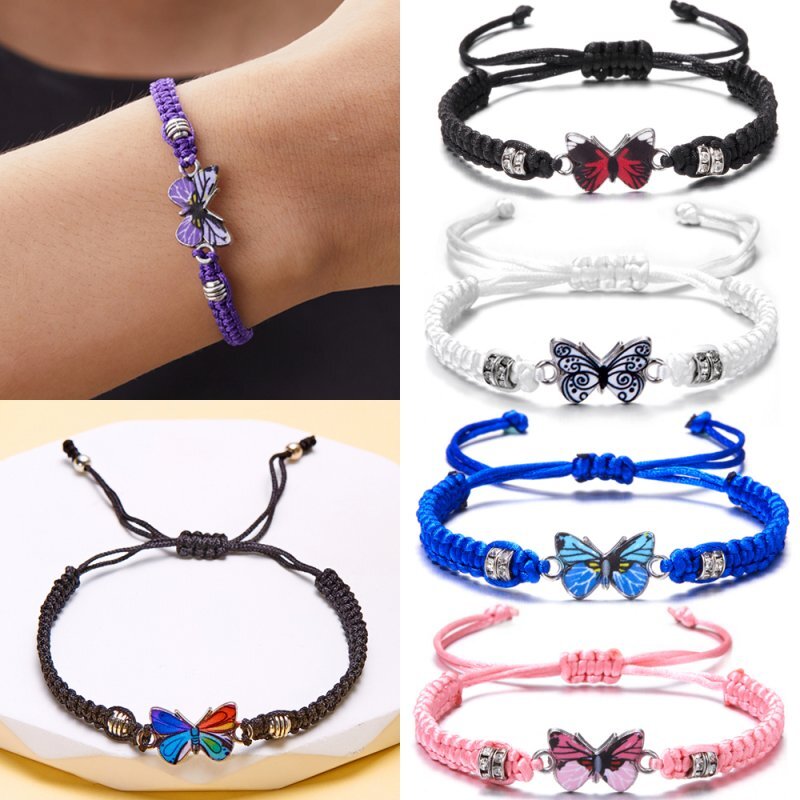 Fashion Braided Butterfly Rope Bracelet Adjustable Bangle Women Men Jewelry Gift