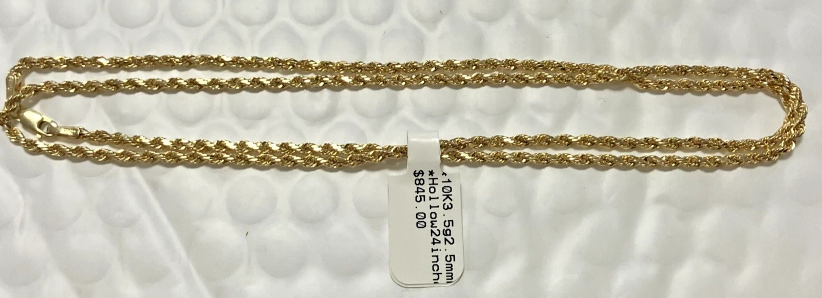 10kt Real Gold Rope Hollow Chain 3.5Grams 2.5mm 24” Necklace GND Brand NWT 10K