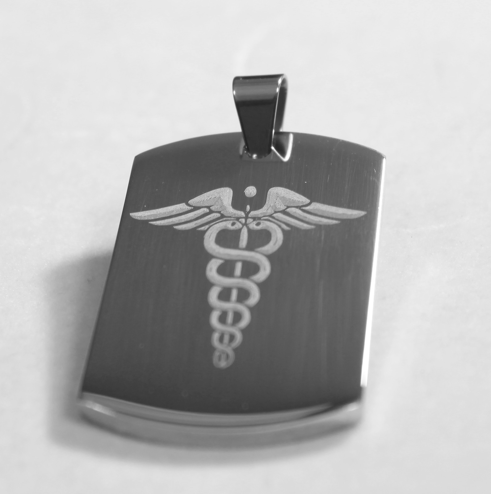 CADUCEUS MEDICAL INSIGNIA ENGRAVED SOLID STAINLESS STEEL DOG TAG NECKLACE