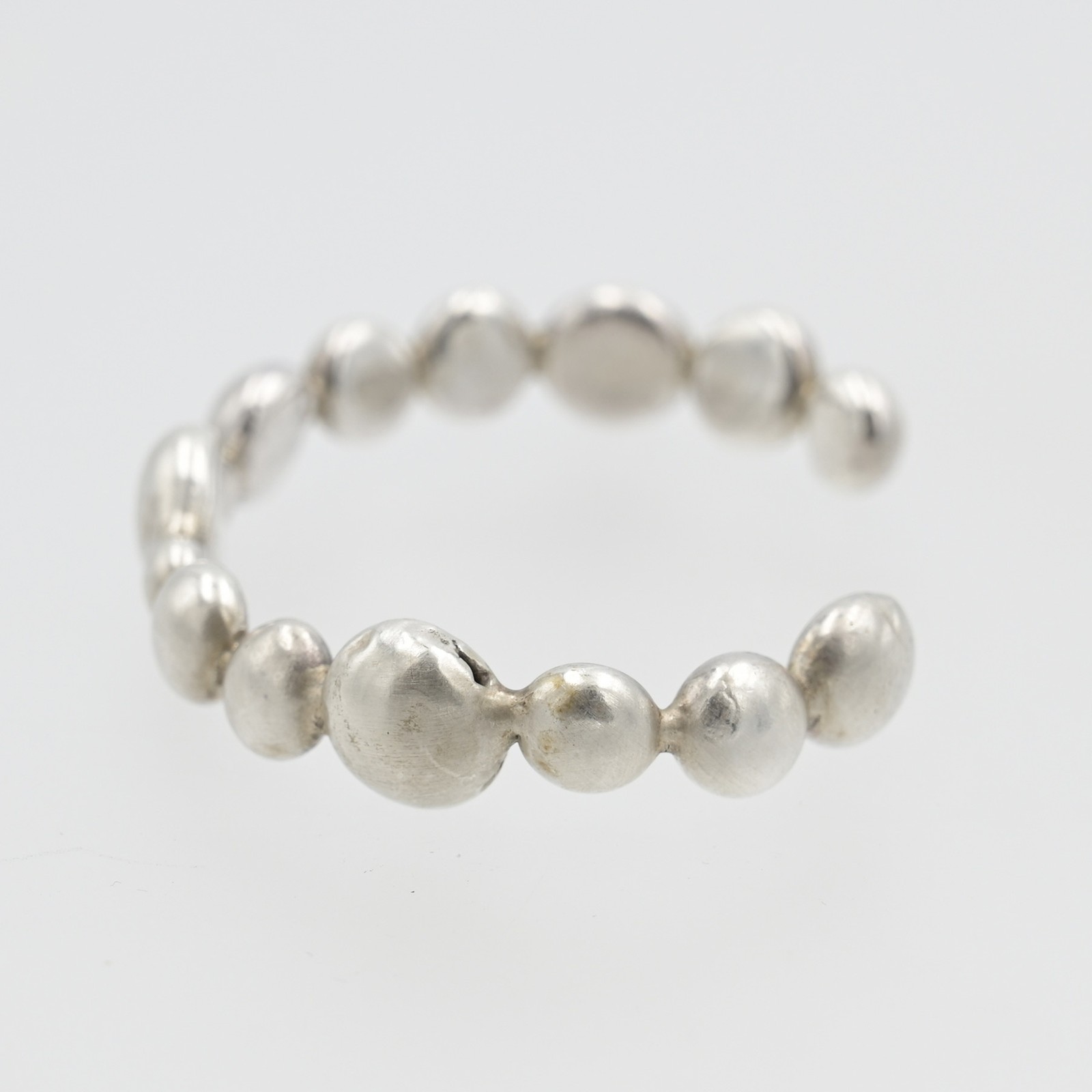 Heavy Cast Sterling Silver Organic Pebble Modernist Bubble 6″ Cuff Bracelet