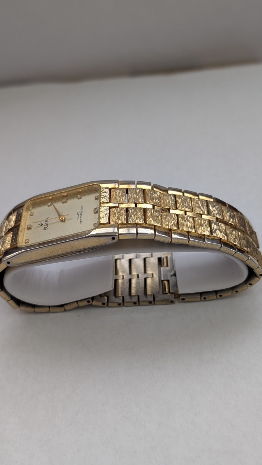 Bulova Swiss Tank Watch 9063 Mens Diamond Accent 18K Gold Plated Vintage Running
