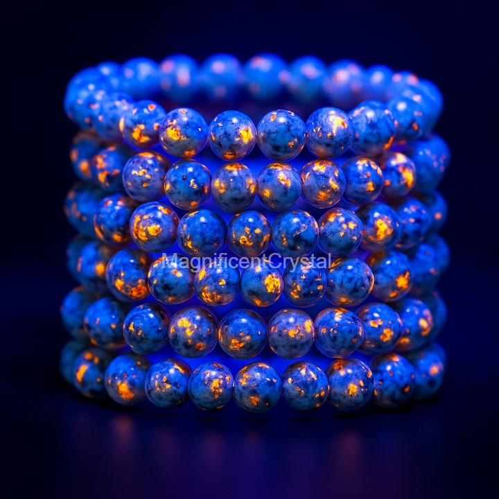 5pcs Yooperlite 8mm Bead UV Reactive Flame Stone Glowing Healing Unisex Bracelet