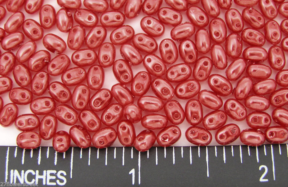 600 Czech Duo / Twin Seed Beads 2.5x5mm Carnelian Red Pearl color with 2 holes