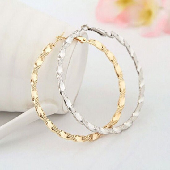 Gold Plated Twisted Hoop Earrngs 5 .5cm (2 1/8 in) diameter 1 pair