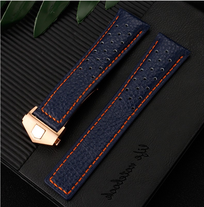 For TAG Heuer Quality Porous Breathable Genuine Leather Watch Band Strap 22mm
