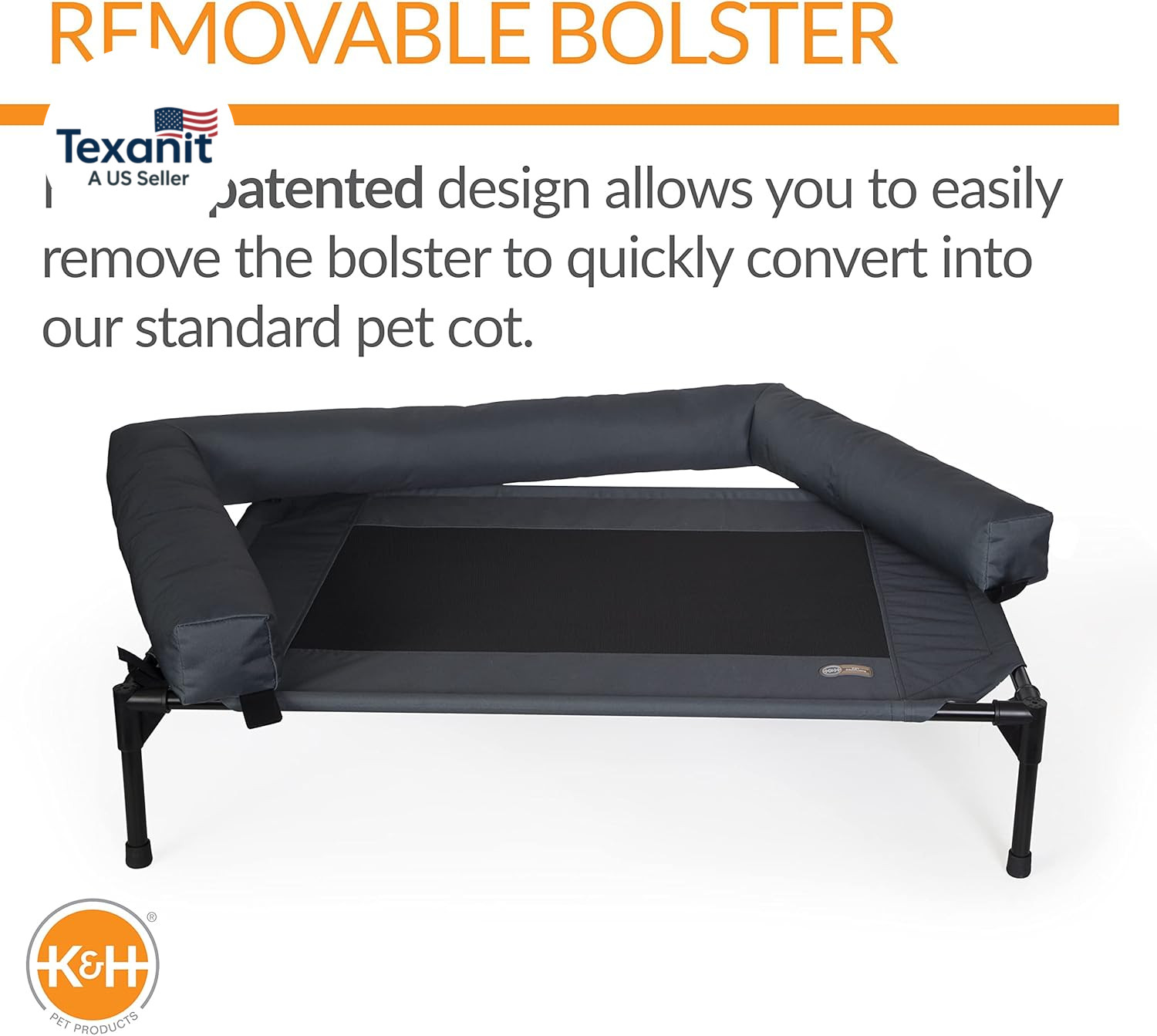Bolster Dog Cot, Cooling Indoor Outdoor Elevated Cot Hammock Dog Bed with Remova
