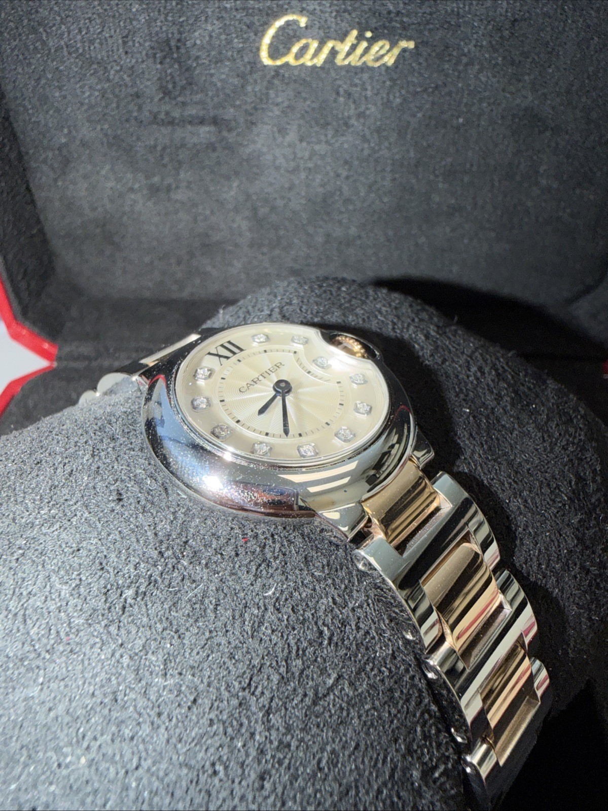 Cartier Ballon Bleu Steel And Rose Gold 28mm Silver Diamond Dial WE902030
