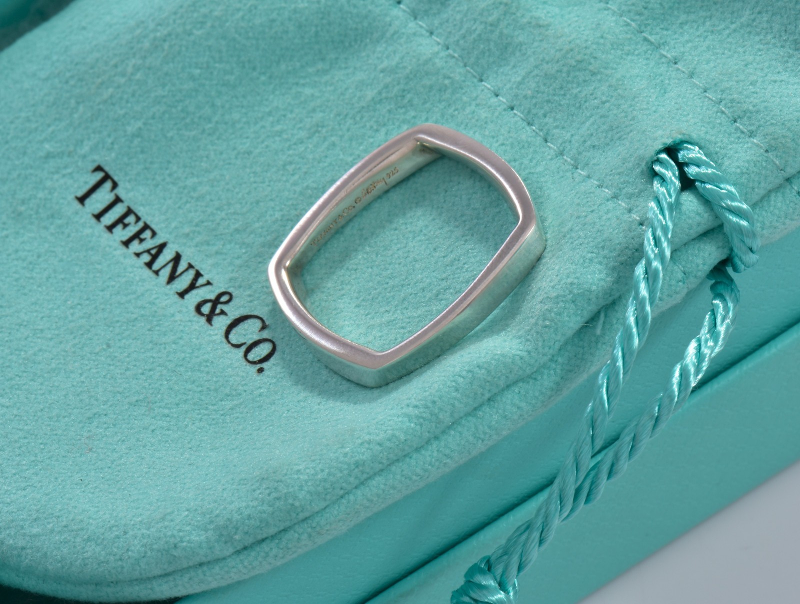 Size 9.5 Tiffany & Co Silver Frank Gehry Narrow Torque Square Ring in Pouch Rare