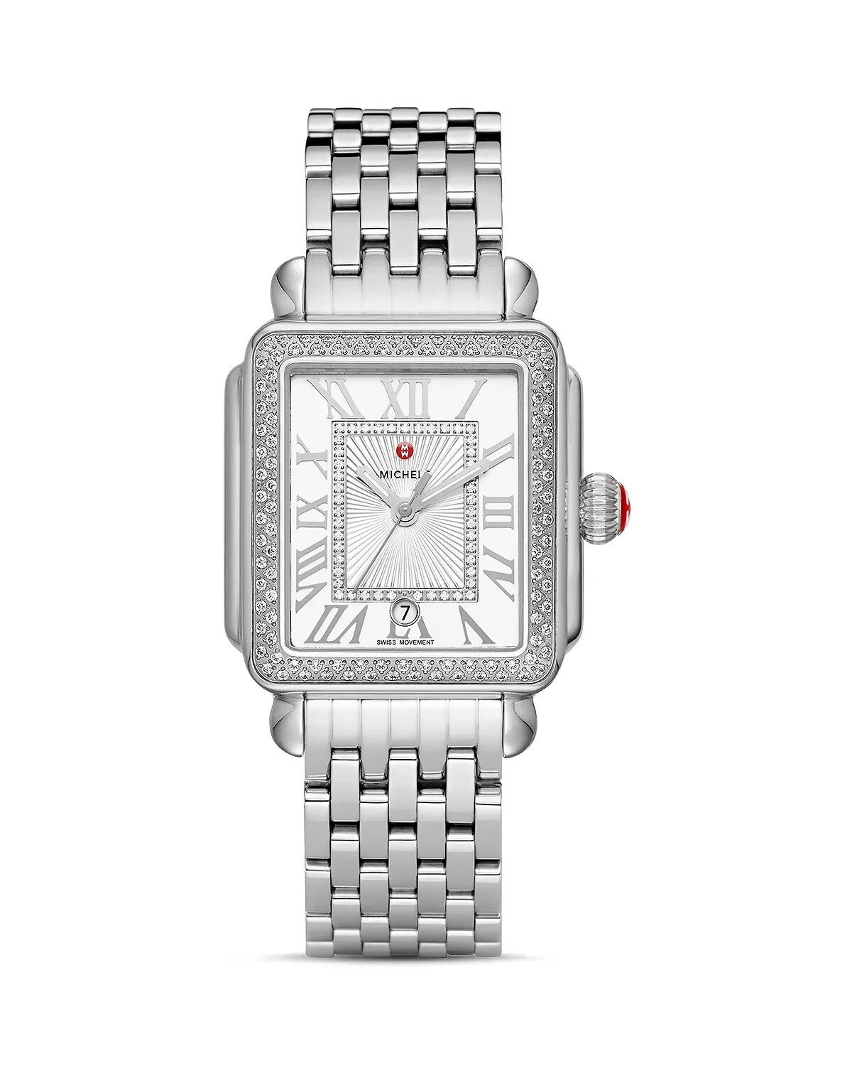 Michele Deco Madison Steel Diamonds With Silver Sunray Diamond Dial Lady Watch