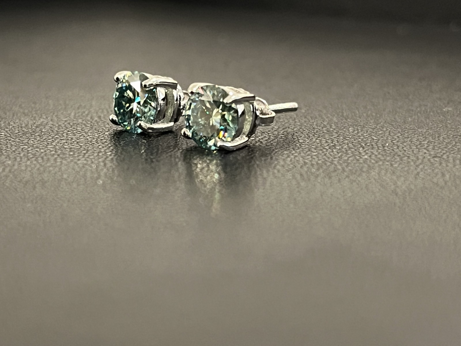 1.00 Ct Flawless Light Blue Green Moissanite Earrings (2.00 Ct Per Pair)