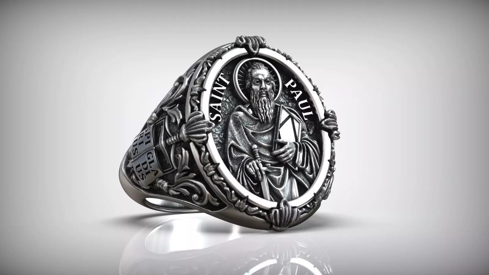 Mens Saint Paul Apostle Sword & Bible Symbol Christian 925Silver Statement Rings