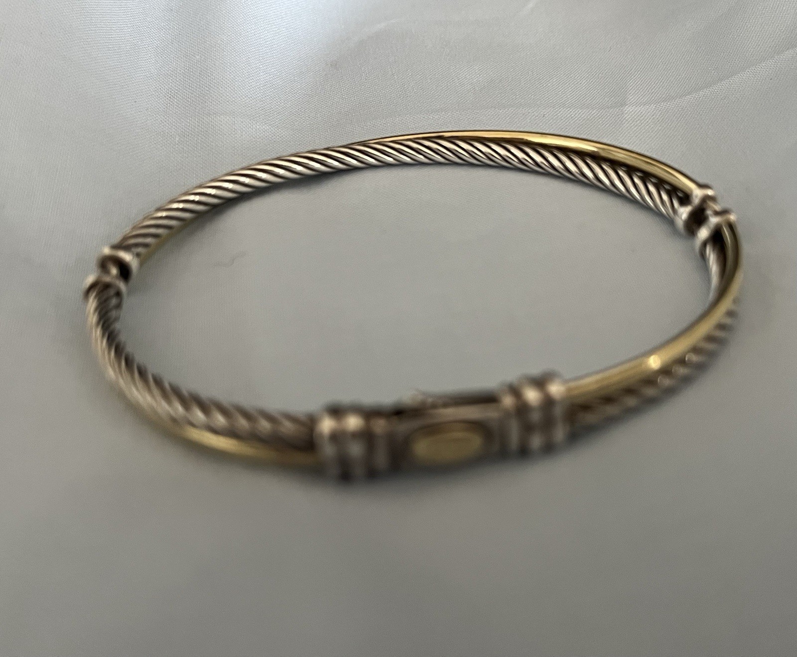 David Yurman 925 SS and 18K YG Two Tone Crossover Cable Bracelet S/M size