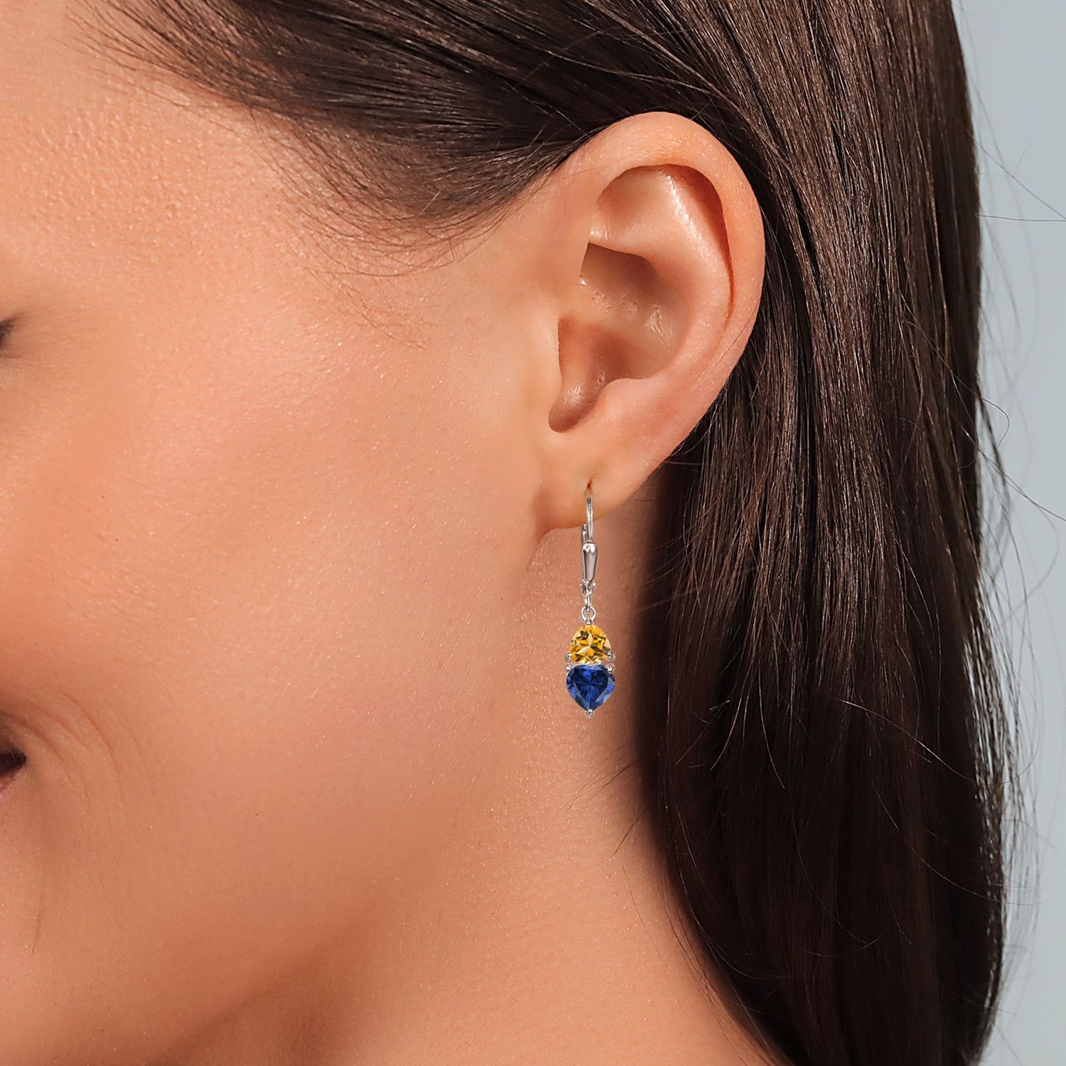 925 Sterling Silver Created Sapphire and Citrine Pendant Earrings Set For Women