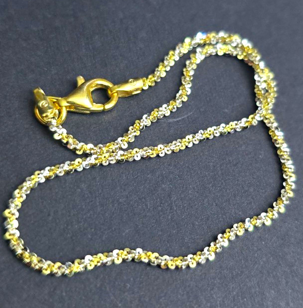 Italian 925 Silver & Yellow Gold Twisted Rock Rope Bracelet 8in