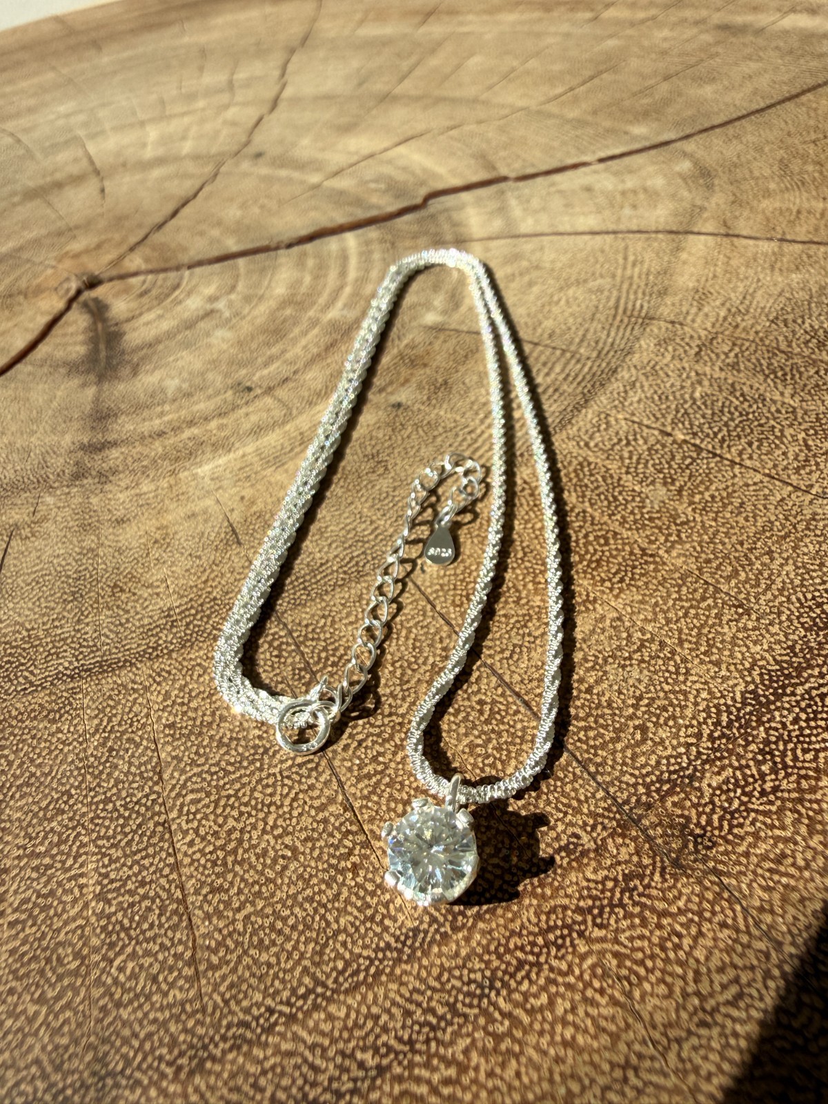 925 Silver Singapore Twist Chain Solitaire CZ Style Pendant Necklace 45cm