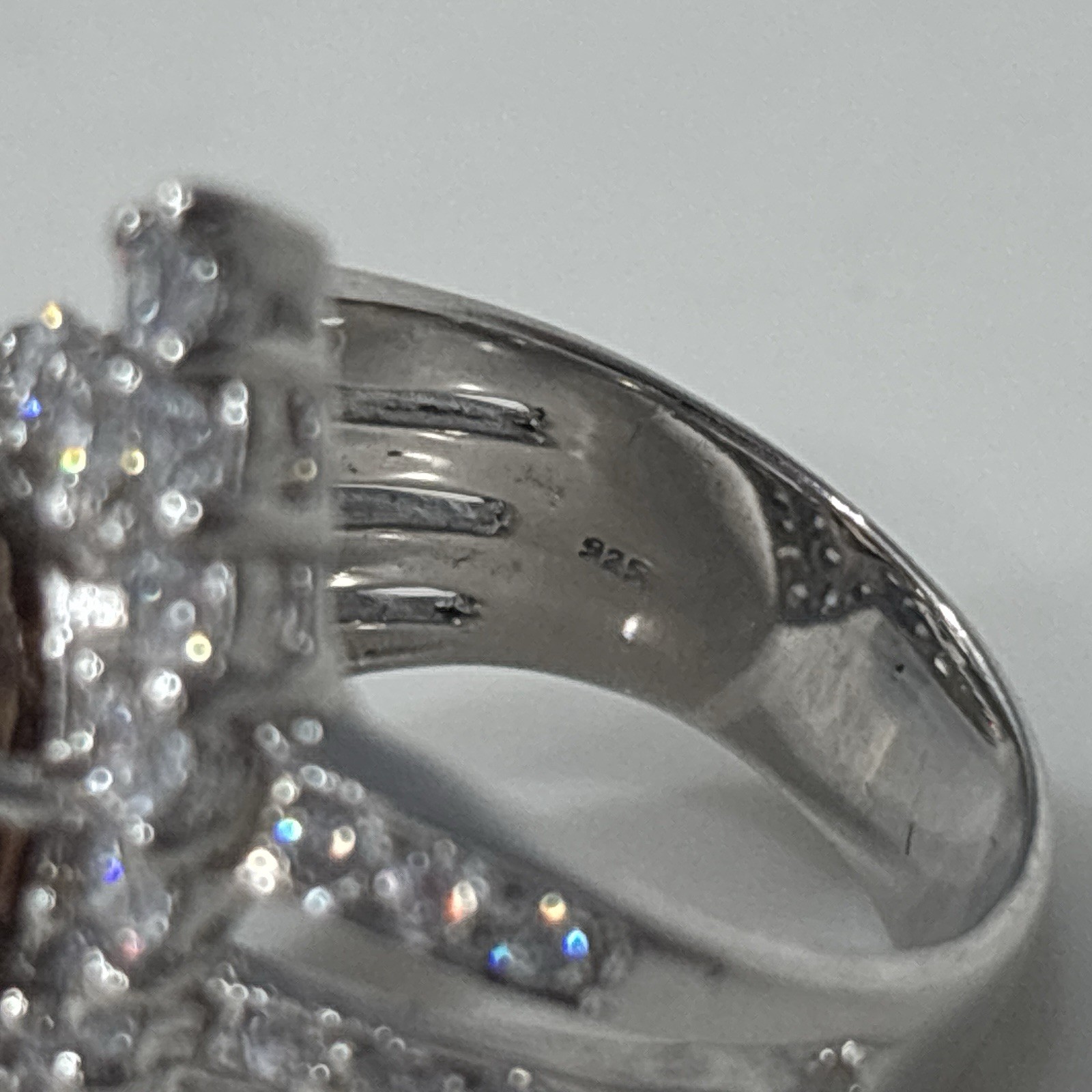 Sterling Silver Ring Statement Cocktail Brown Orange Stone CZ Split Shank 6.5