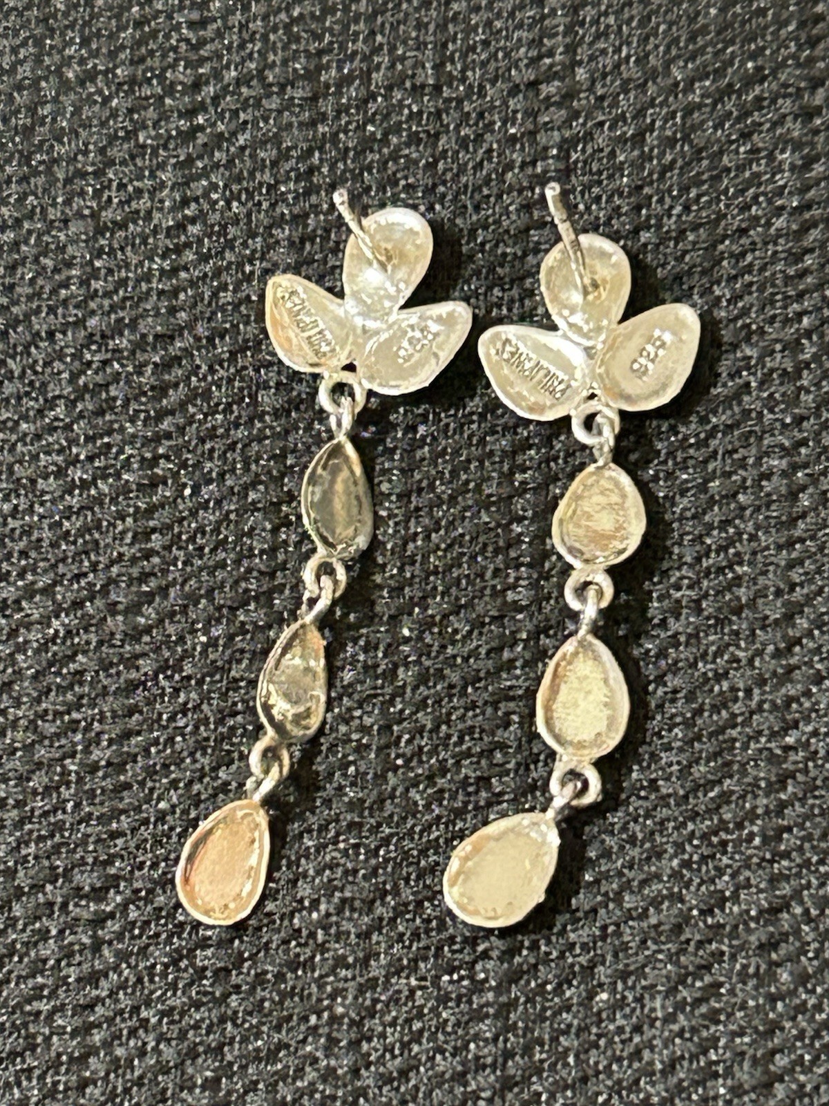 Vintage 925 Sterling Silver Green Stones Dangle Style Post Earrings Philippines