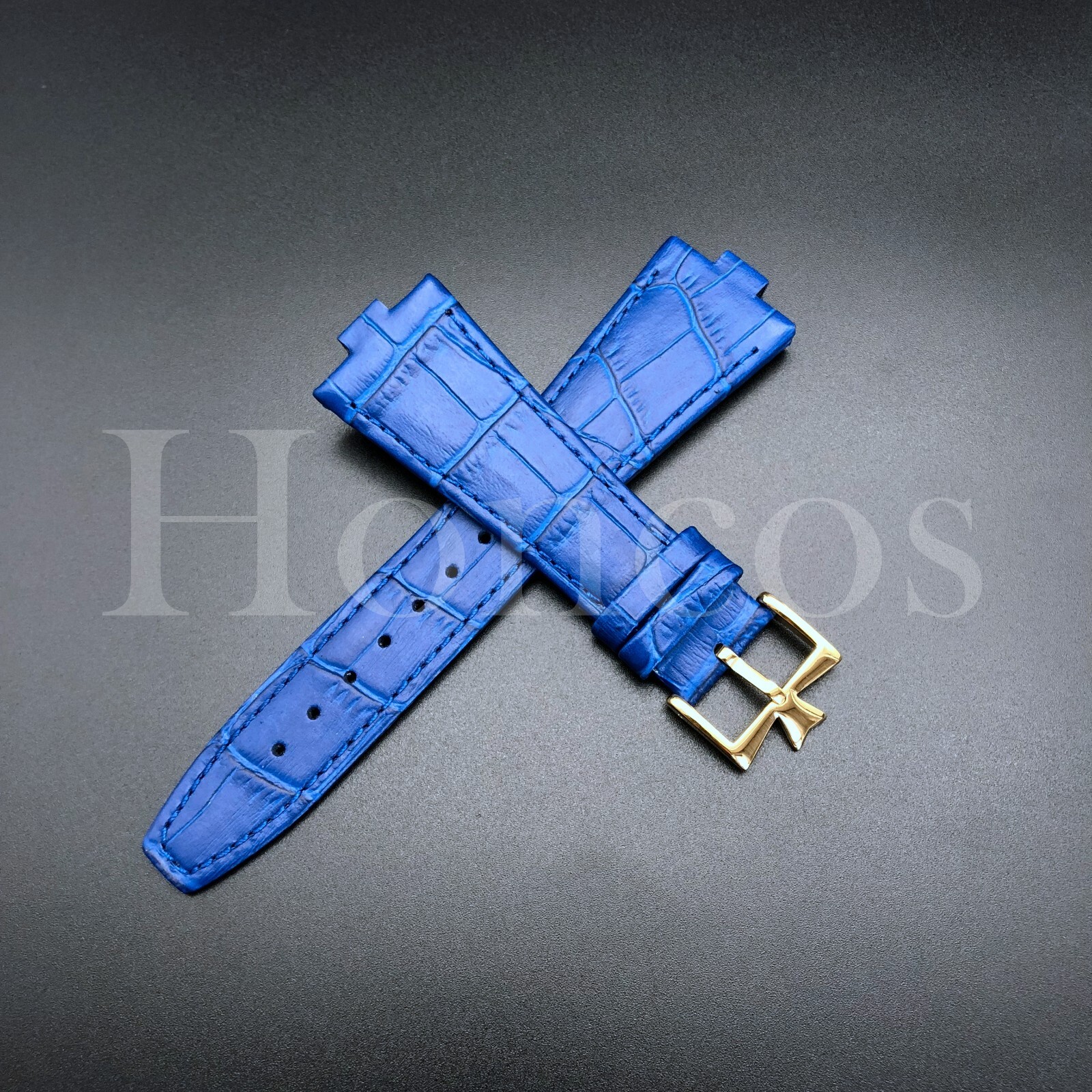 26X18MM L/Blue Genuine Leather Watch Strap Band Fits For VC Overseas Gold Buckle