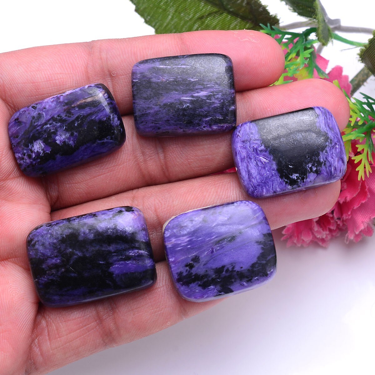 5 Pcs Natural Purple Charoite 27mm-30mm Cabochon Untreated Loose Gemstones Lot