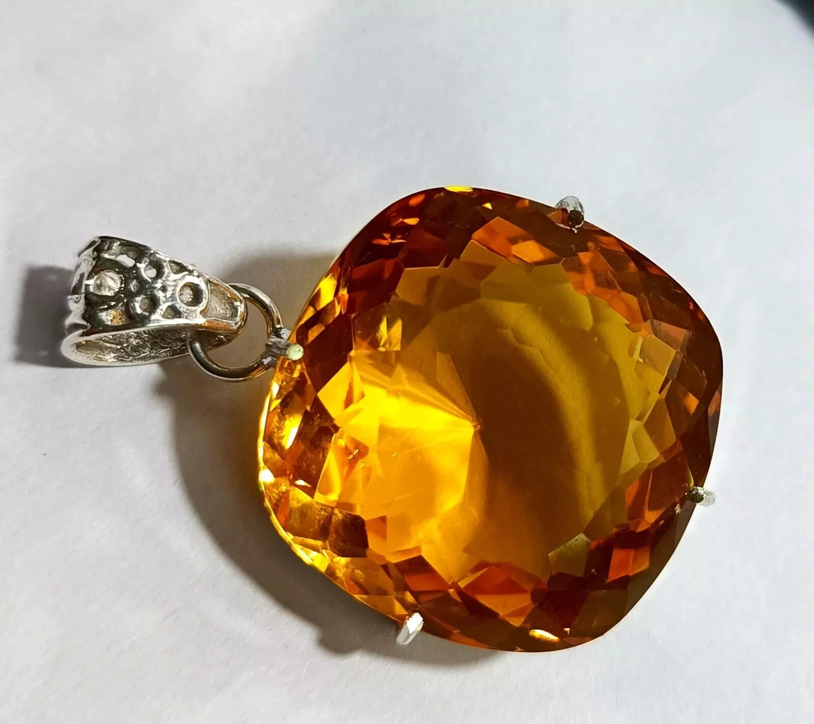 Natural 140 Ct Citrine 925 Sterling Silver Cushion Cut Pendant AAA Gem