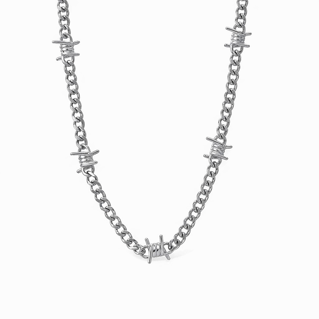 Stainless Steel Barbed Wire Chain Necklace Silver Industrial Punk Jewelry Women