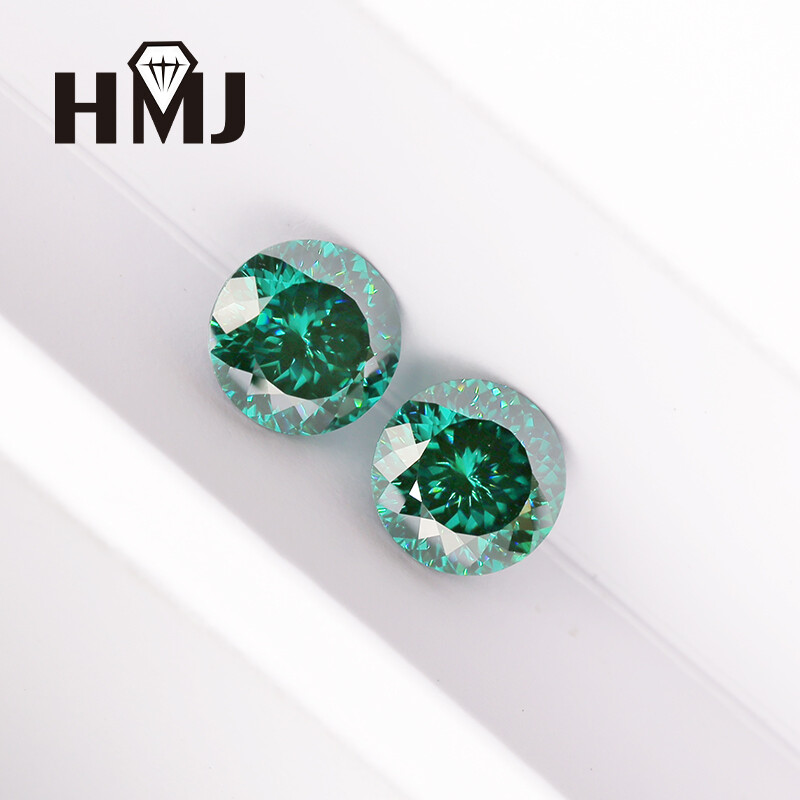 Portuguese Cut Round Moissanite Green Blue Color VVS1 GRA Handmade Loose Gems