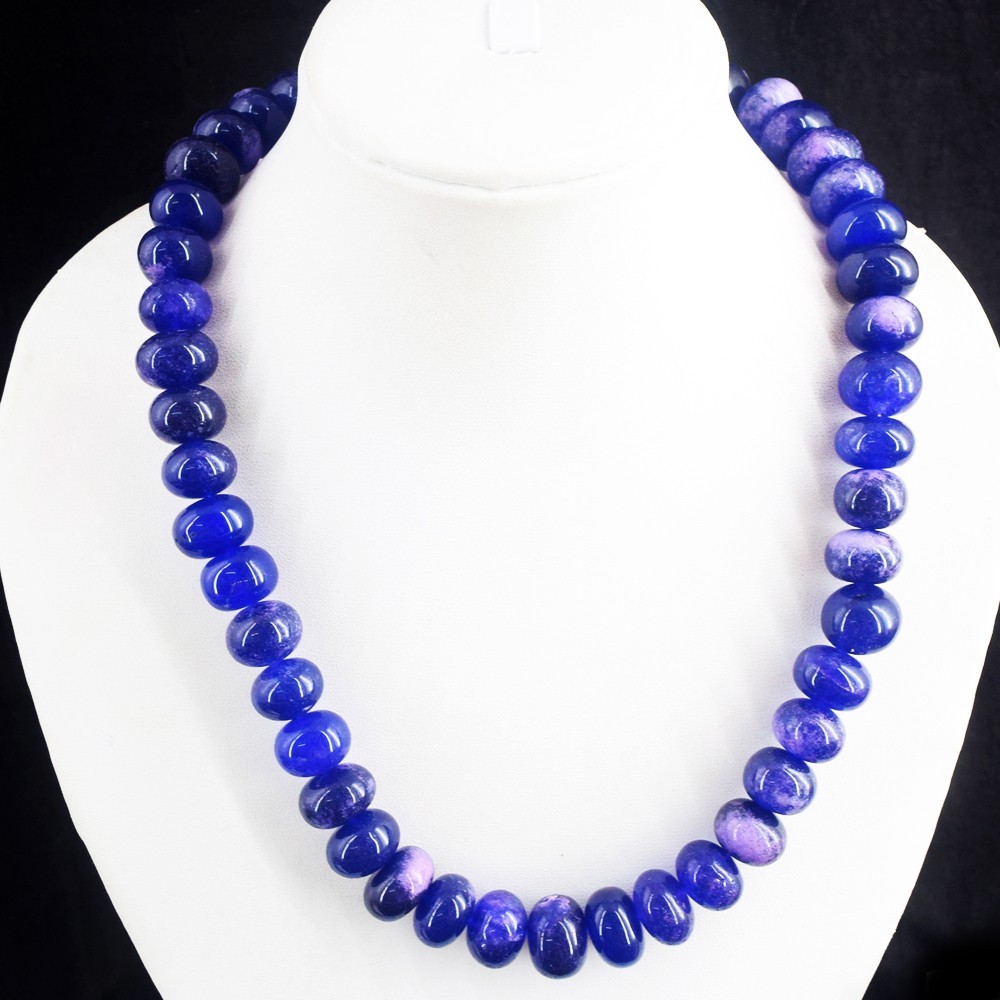 Single Strand Blue Onyx 752.00 Cts Beaded Exclusive Jewelery Necklace RK 32 E811