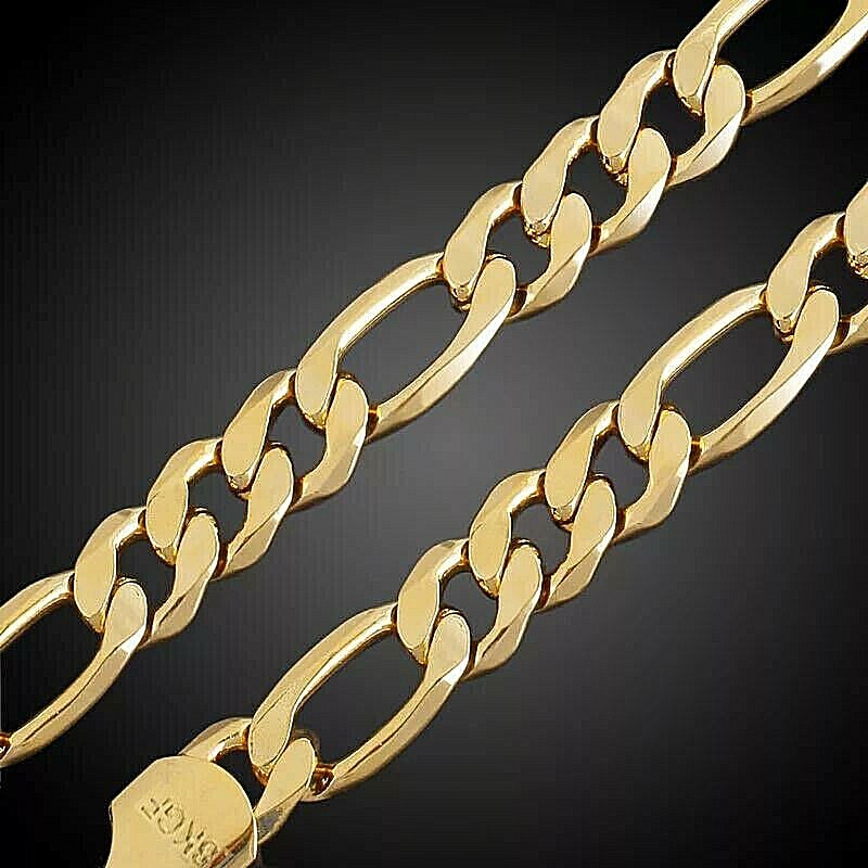Bracelet Bangle 18k Yellow Gold Filled Solid Mens Heavy Bling Figaro Design 23cm