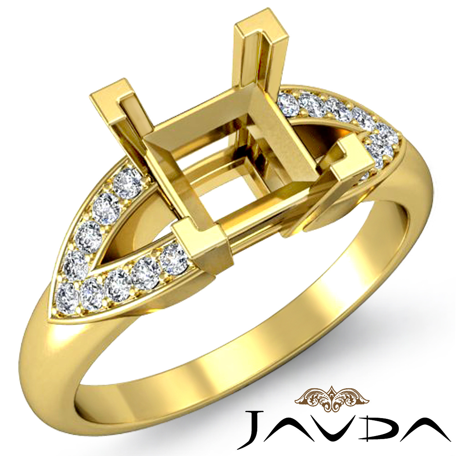 Classic Princess Semi Mount Diamond Wedding Promise Ring 18k Yellow Gold 0.25Ctw