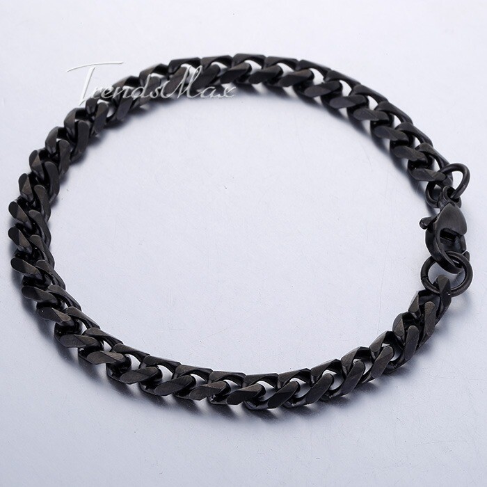 3/5/7mm Black Stainless Steel Cuban Curb BRACELET Men Women Chain 7-10inch