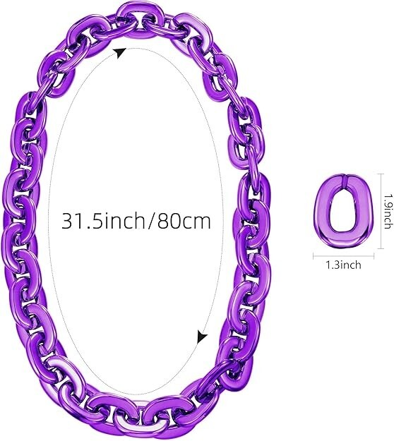 Purple Hip Hop Large Acrylic Thick Plastic Cuban Link Chain Necklace 32in 80cm