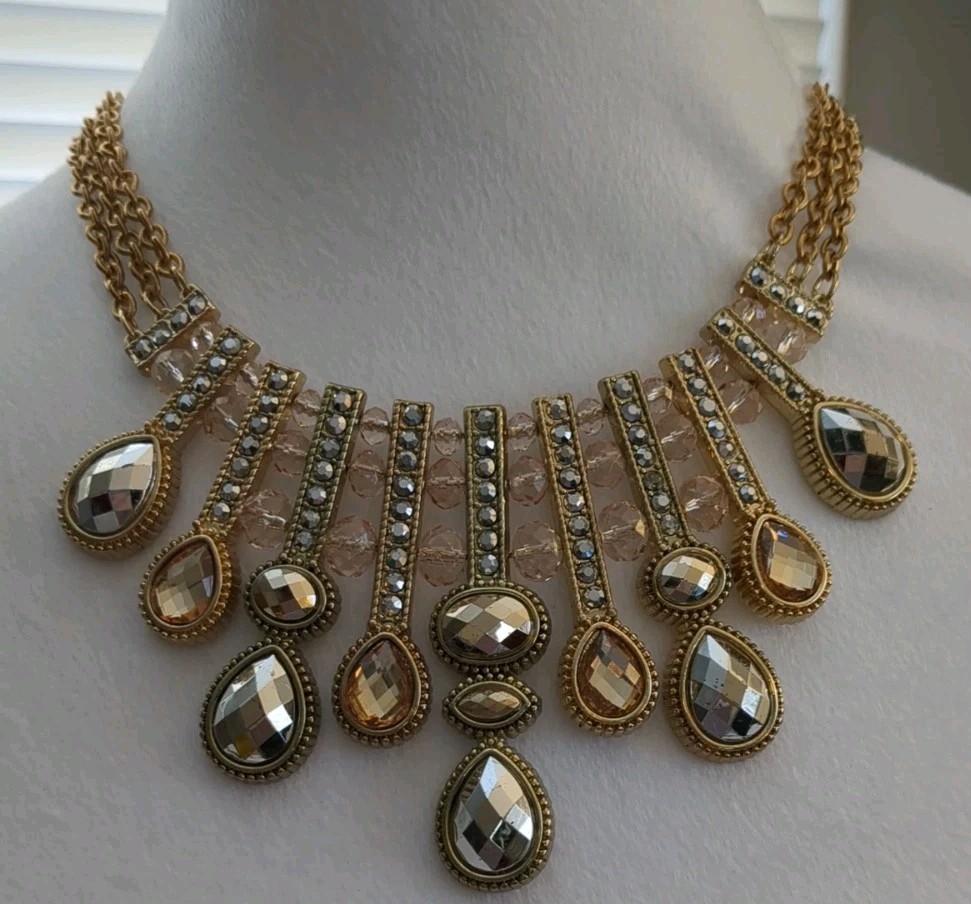 NWT Triton Bib Necklace 55973NG Gold/Silver/Champagne Adjustable Multi Strand