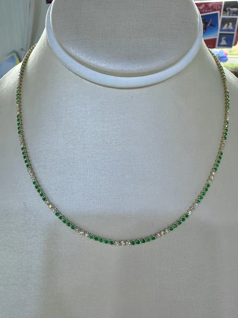 4Ct Round Lab-Created Emerald & Moissanite Tennis Necklace 925 Sterling Silver