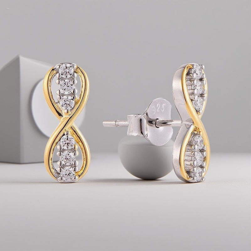Moissanite Two Tone Infinity Stud Clear Crystal Elegant Love Knot Jewelry Women