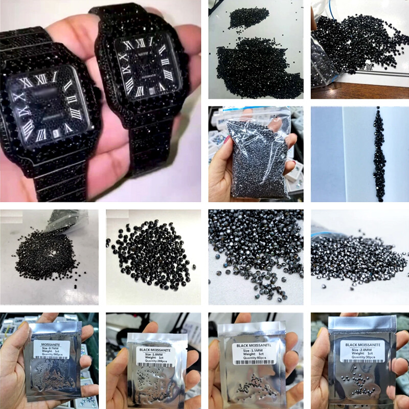 0.7~6.5MM 1CT Black Color Melee Round Cut Moissanite Loose Gemstones Small Size