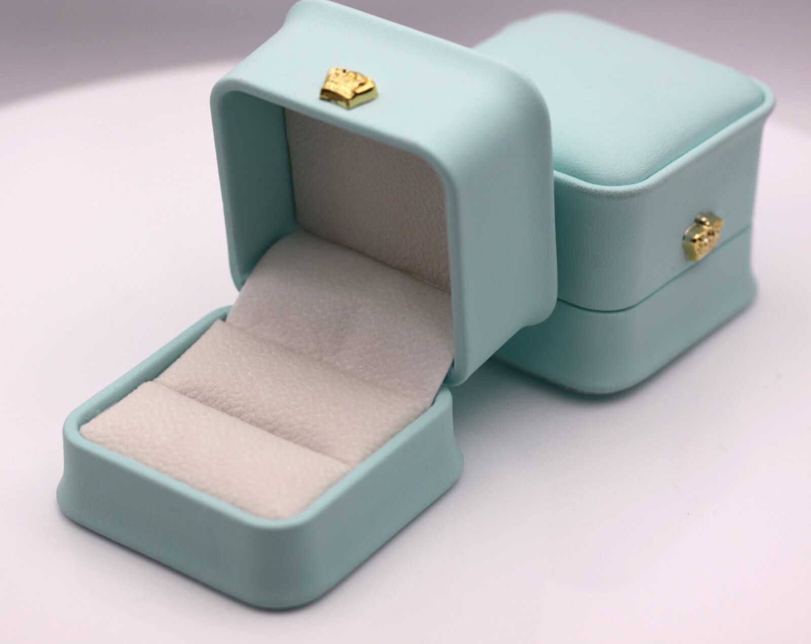 PU Leather Velvet Interior Teal Blue Color Jewelry Gift Proposal Ring Box