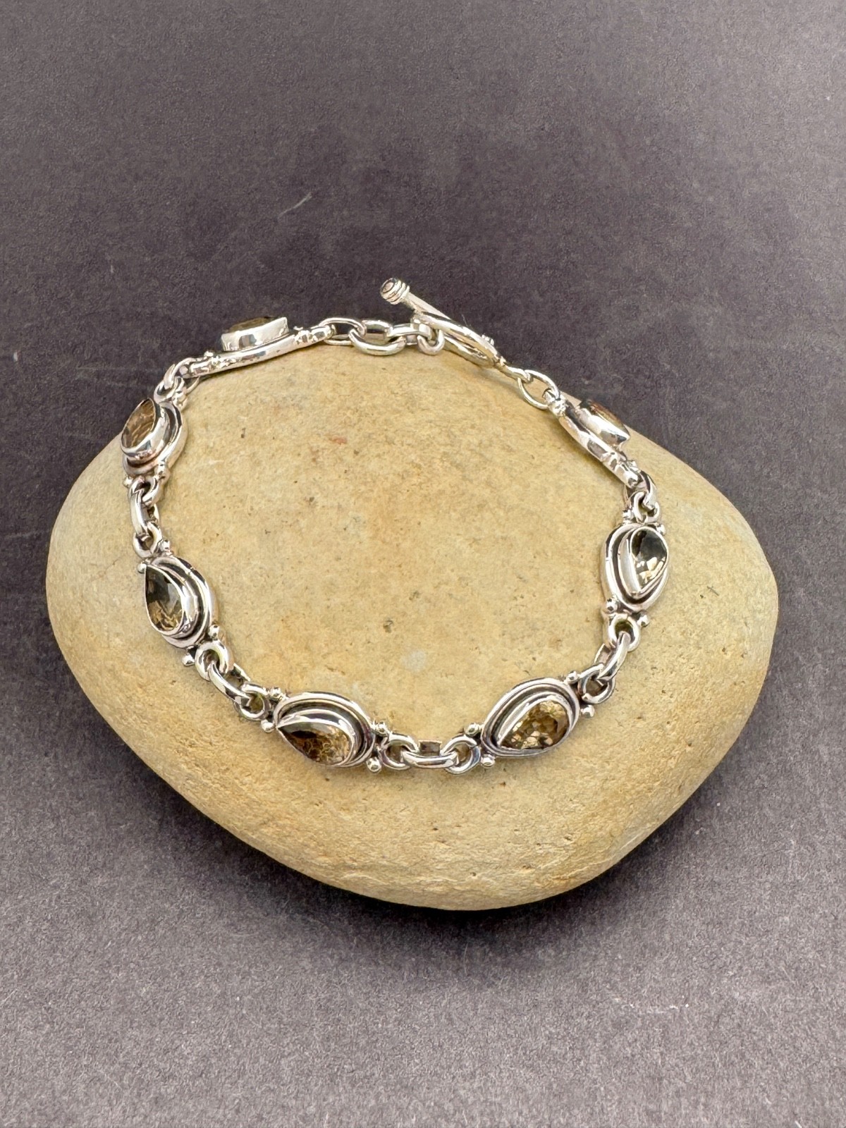 GENUINE LIGHT SMOKY QUARTZ BRACELET set 925 STERLING SILVER FAST FREE SHIPPING