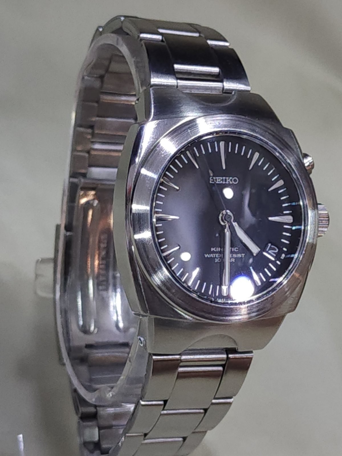 Seiko (SUS AGS) KINETIC 5M42-0E50 A4 Black Dial Japan Vintatage RARE