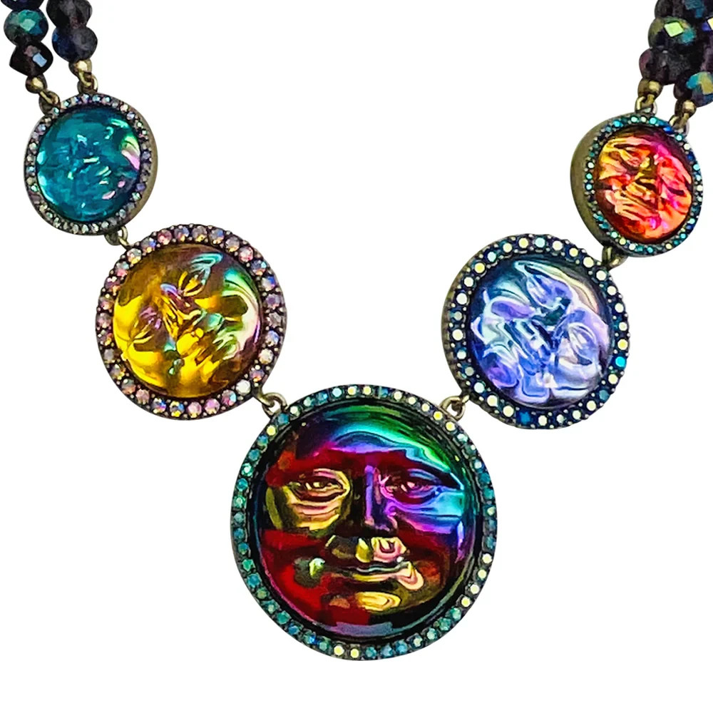 Kirks Folly Seaview Water Moon 5 Stone Beaded Necklace (Brass Ox/Mulit) OOAK #99