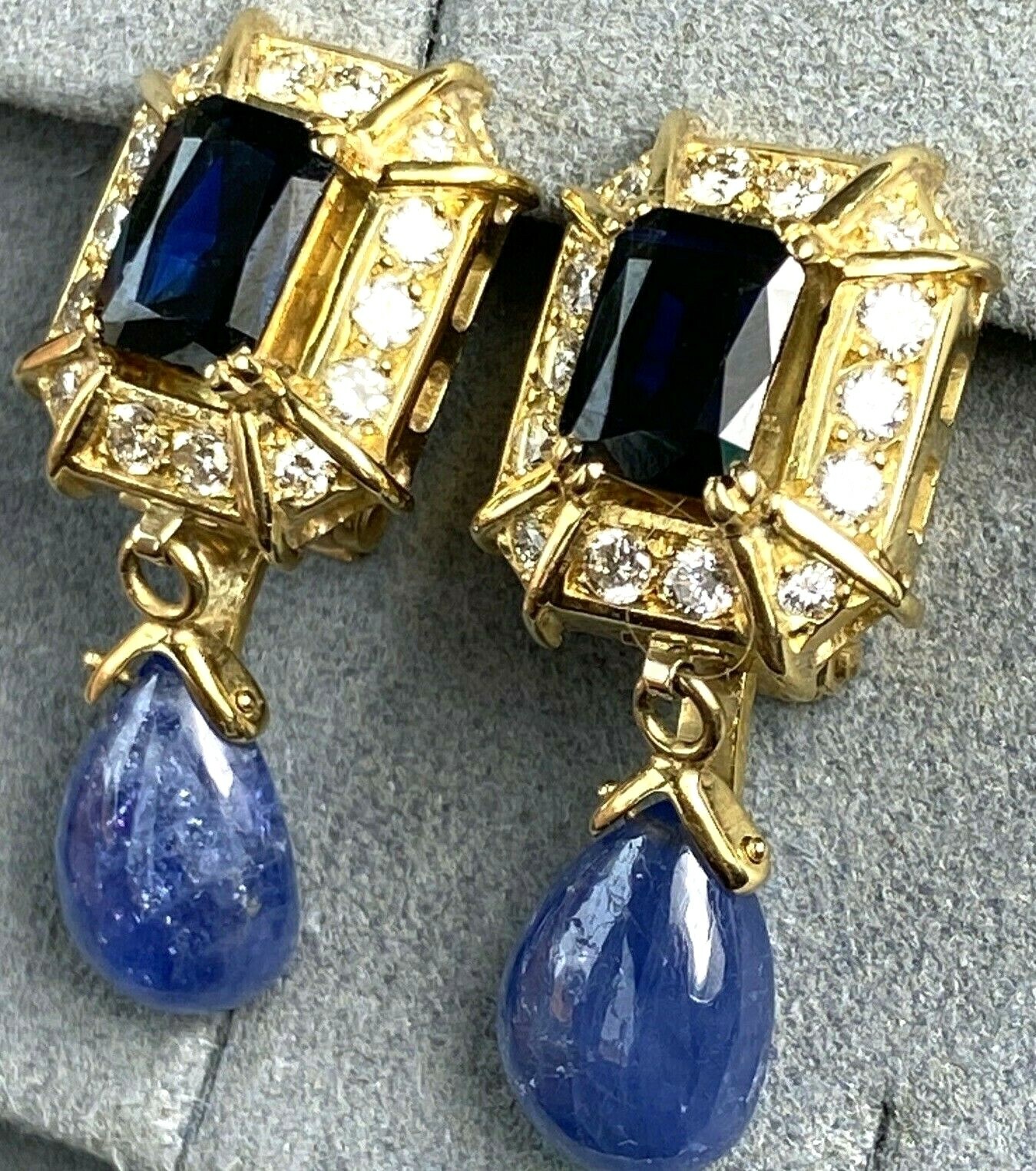 Vintage Diamond Sapphire Earrings Estate Fine Jewelry Pre-Owned