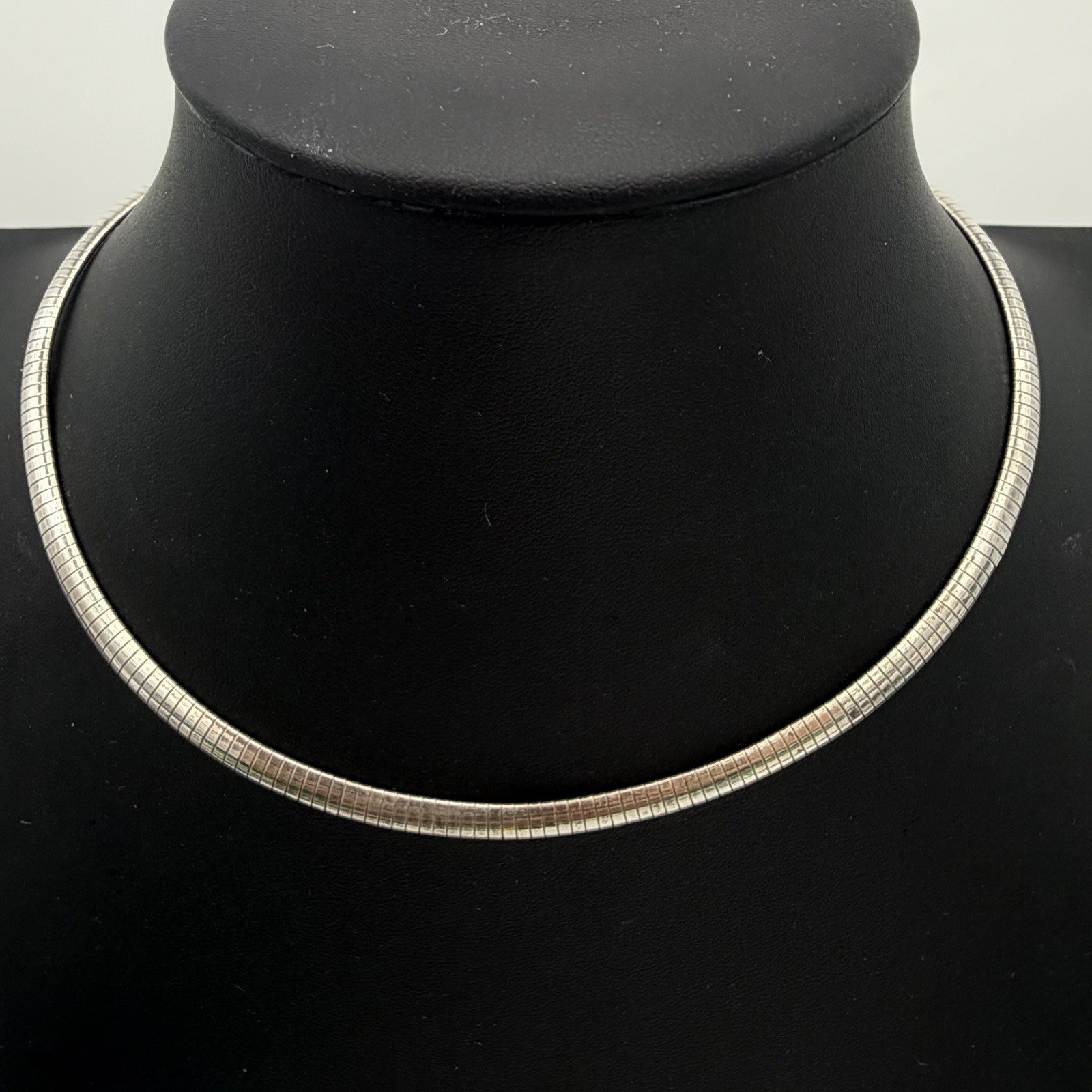 Vintage Sterling Silver Flat Omega Necklace 16.5inches, 6mm Wide 20.6 Grams