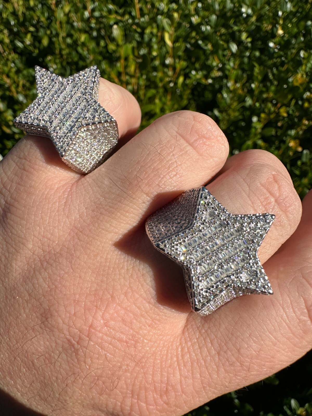 MOISSANITE Real 925 Silver Iced Baguette Star Shape Ring Passes Tester Hip Hop