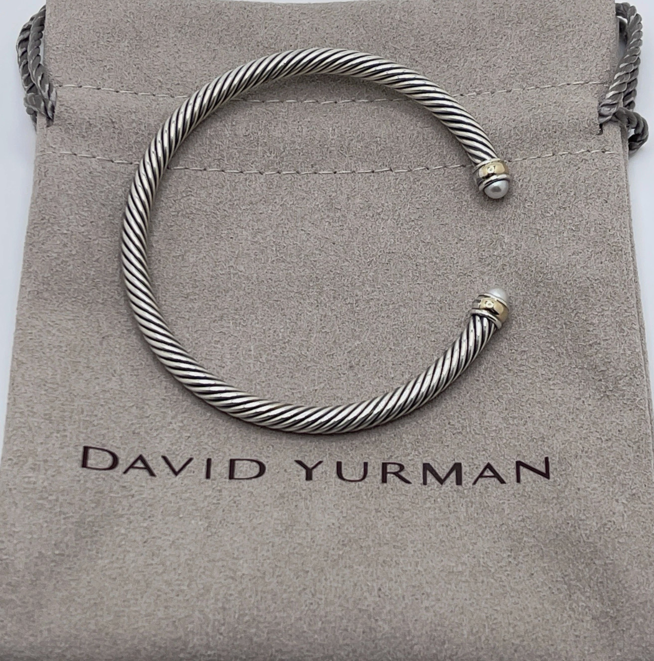 David 4mm Cable 925 Sterling Silver Pearls and 18K Yellow Gold Bracelet