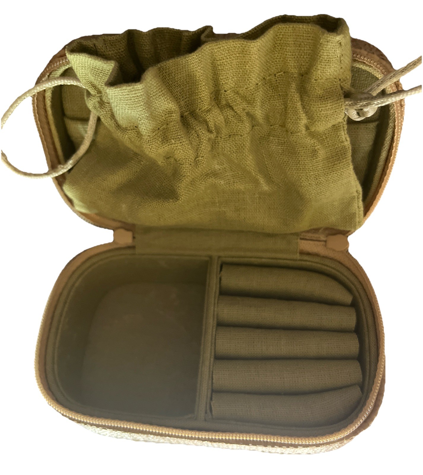 Jewelry Travel Case Box BAMBOO TYPE ZIPPER Tropical Palm Tree Small Bag Vintage