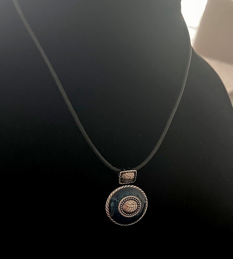 Lia Sofia Regatta Deep Blue Silver Enamel Leather Cord Pendant Necklace NWT