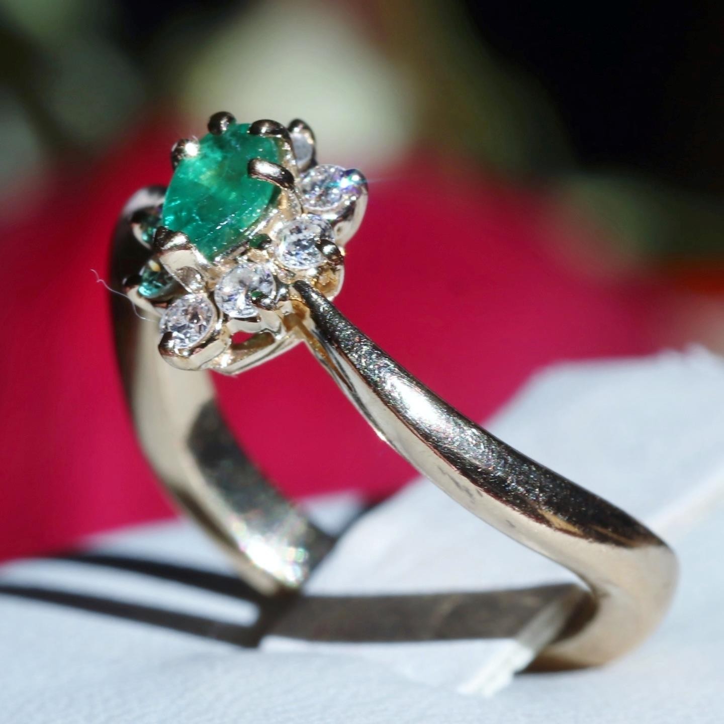 14k yellow gold 0.27ct natural diamond sz 4.5 ring emerald vintage treated 2.99g