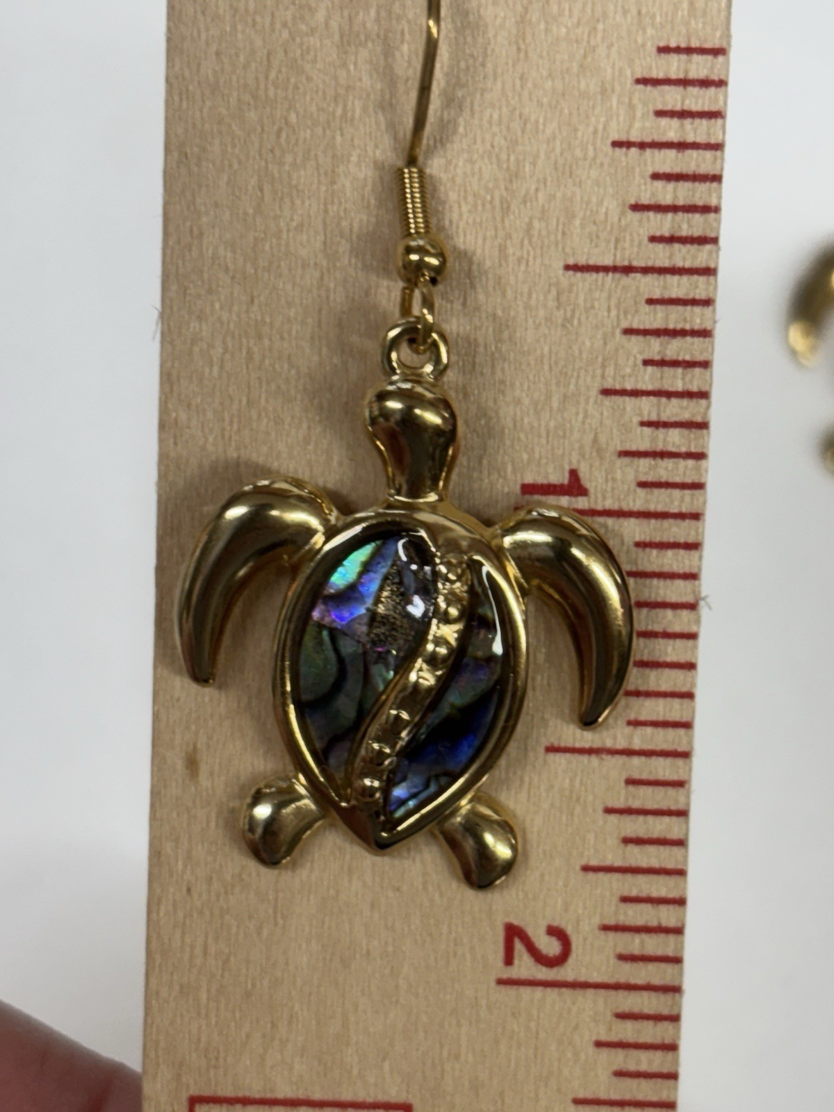 Turtle Gold Abalone Necklace Earrings Set Dangle Hook Coastal Sea Jewelry NEW