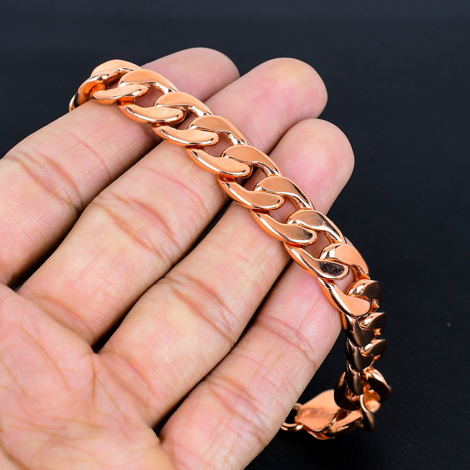 Pure Copper Curb Link Chain Bracelet Copper Bracelet Jewelry 46 Grams, 9″ In